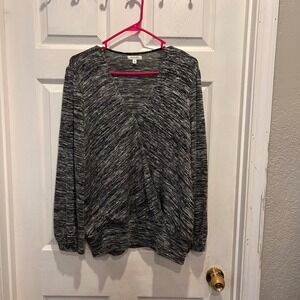 Max Studio Wrap Top Womens L Gray Spacedye Long Sleeve‎ Blouse Business Casual